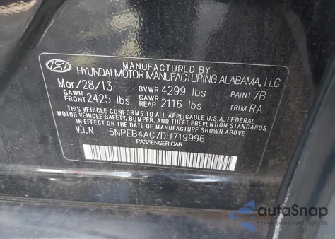 2013 Hyundai Sonata Gls из США, поврежденный, VIN 5NPEB4AC7DH719996